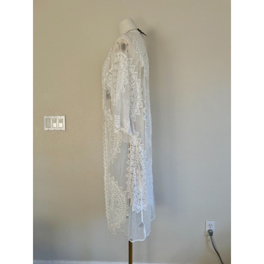 RACHEL ZOE Mandala White Lace Embroidered Maxi Kimono Duster Cover-up - Picture 5 of 8